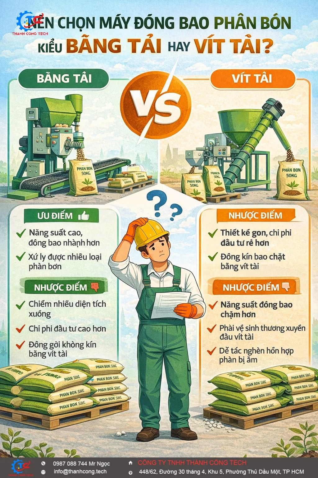 Nên Chọn Máy Đóng Bao Phân Bón Kiểu Băng Tải Hay Vít Tải?